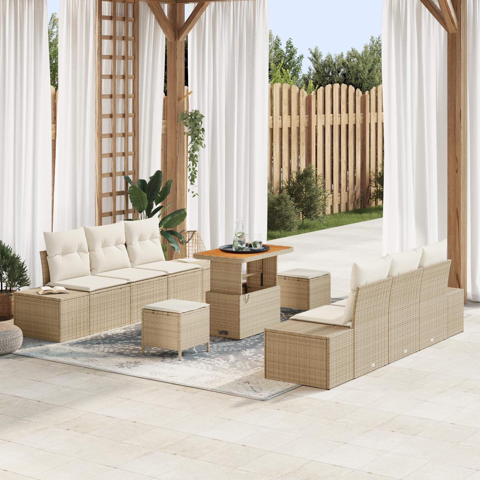 Havesofa Sæt med pude 9 stk Beige og creme 90 x 55 x 71 cm