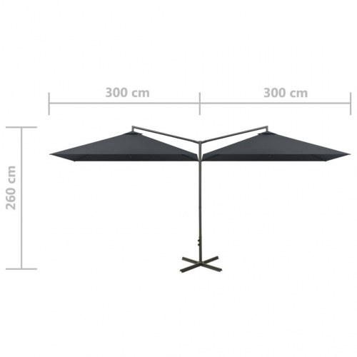 Dobbelt parasol 600×300 cm med stålstang - antracitgrå