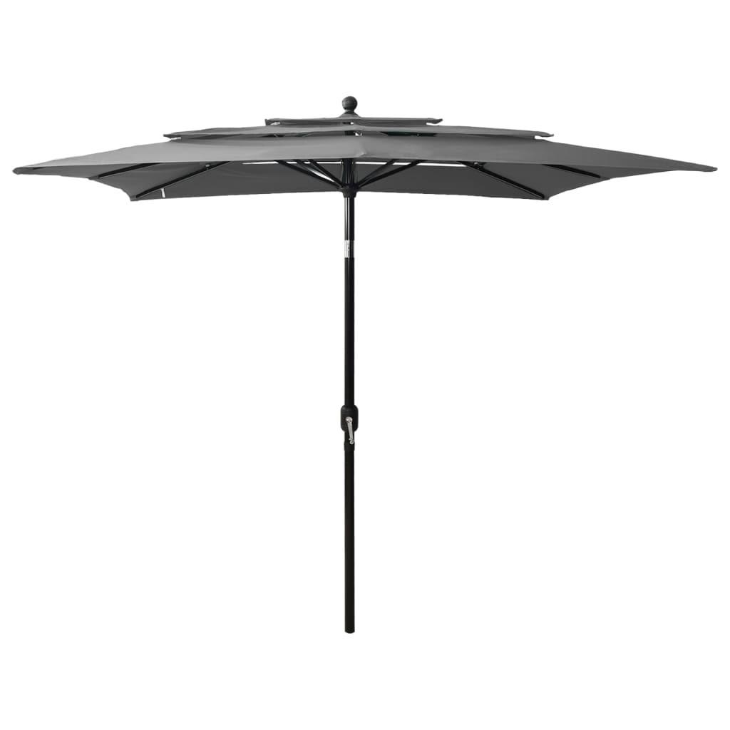 Parasol med aluminiumsstang i 3 niveauer 2,5x2,5 m antracitgrå