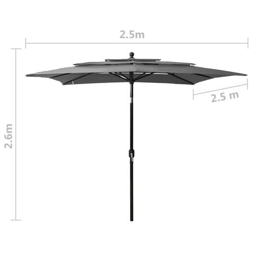 Parasol med aluminiumsstang i 3 niveauer 2,5x2,5 m antracitgrå