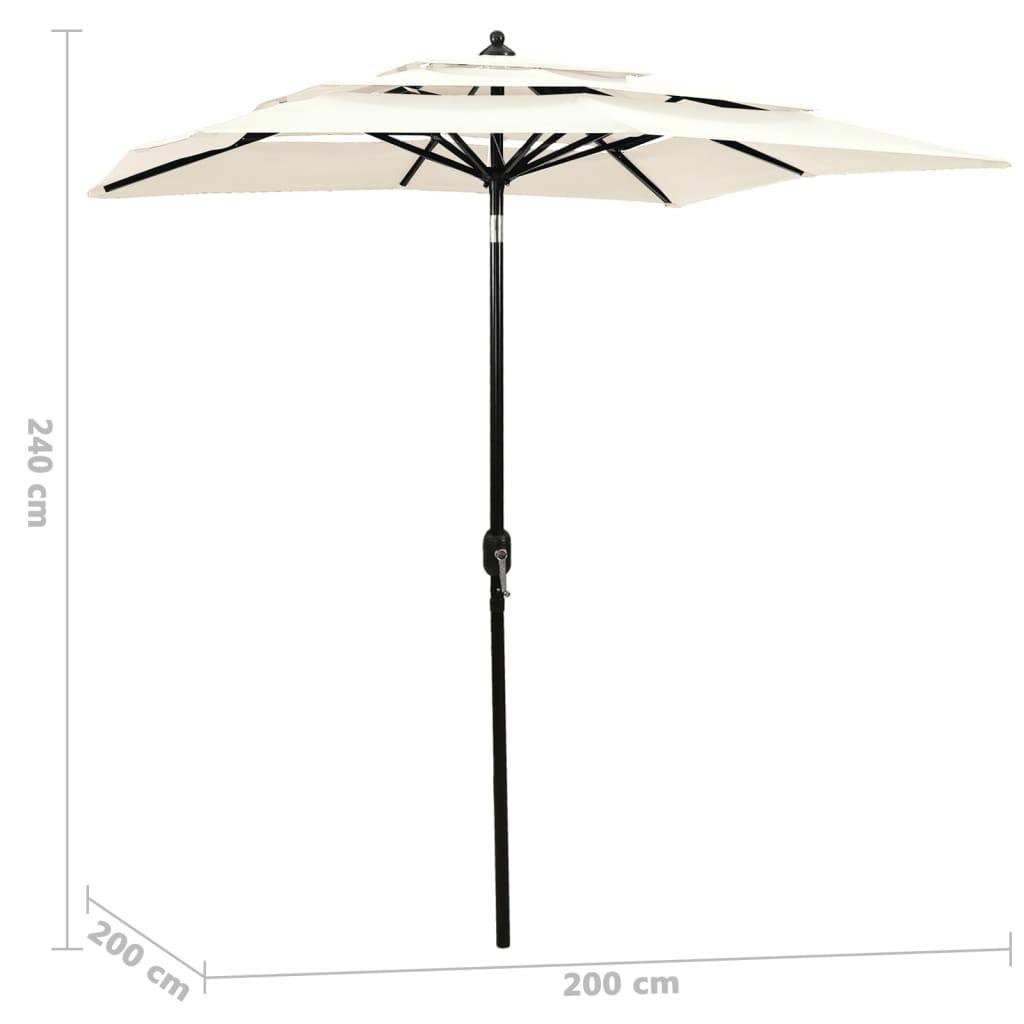 Parasol med aluminiumsstang i 3 niveauer 2x2 m sandfarvet