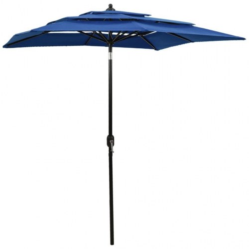 Parasol 2x2 m aluminiumsstang 3 niveauer azurblå