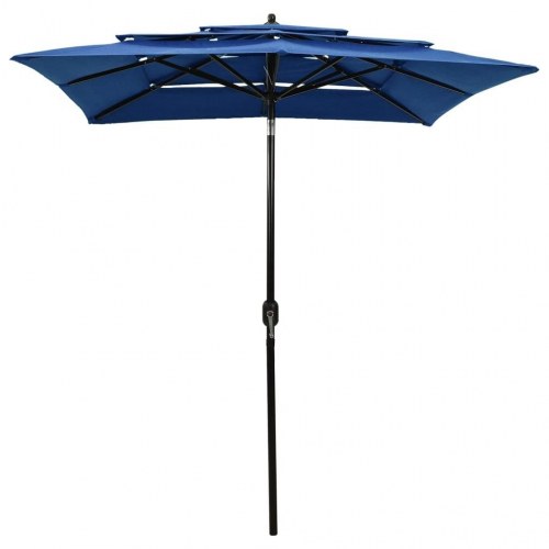 Parasol 2x2 m aluminiumsstang 3 niveauer azurblå