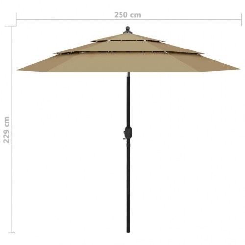 Parasol 2,5 m med aluminiumsstang - 3 niveauer, gråbrun