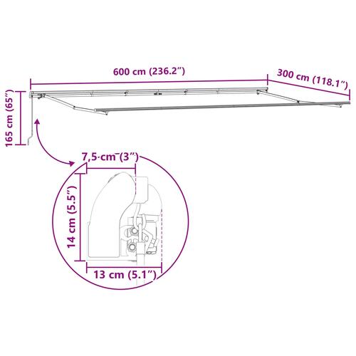 Manuel Udtækkelig Markise Lys Grå 600x300 cm&& Markise Erstatningsstof til 6x3 m Ramme Lys Grå
