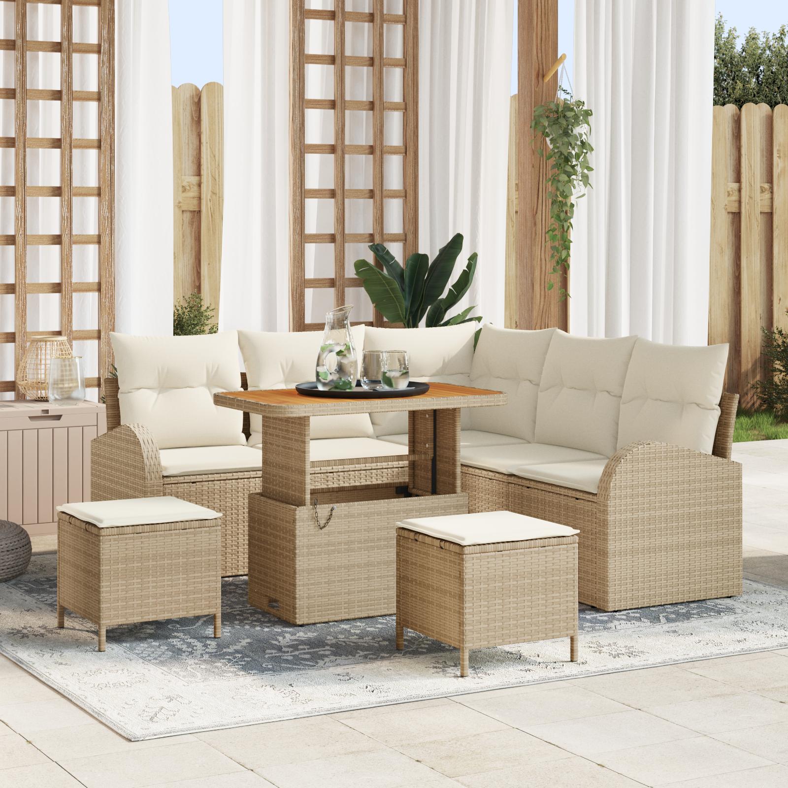 Havesofa Sæt med pude 8 stk Beige og creme 90 x 55 x 71 cm