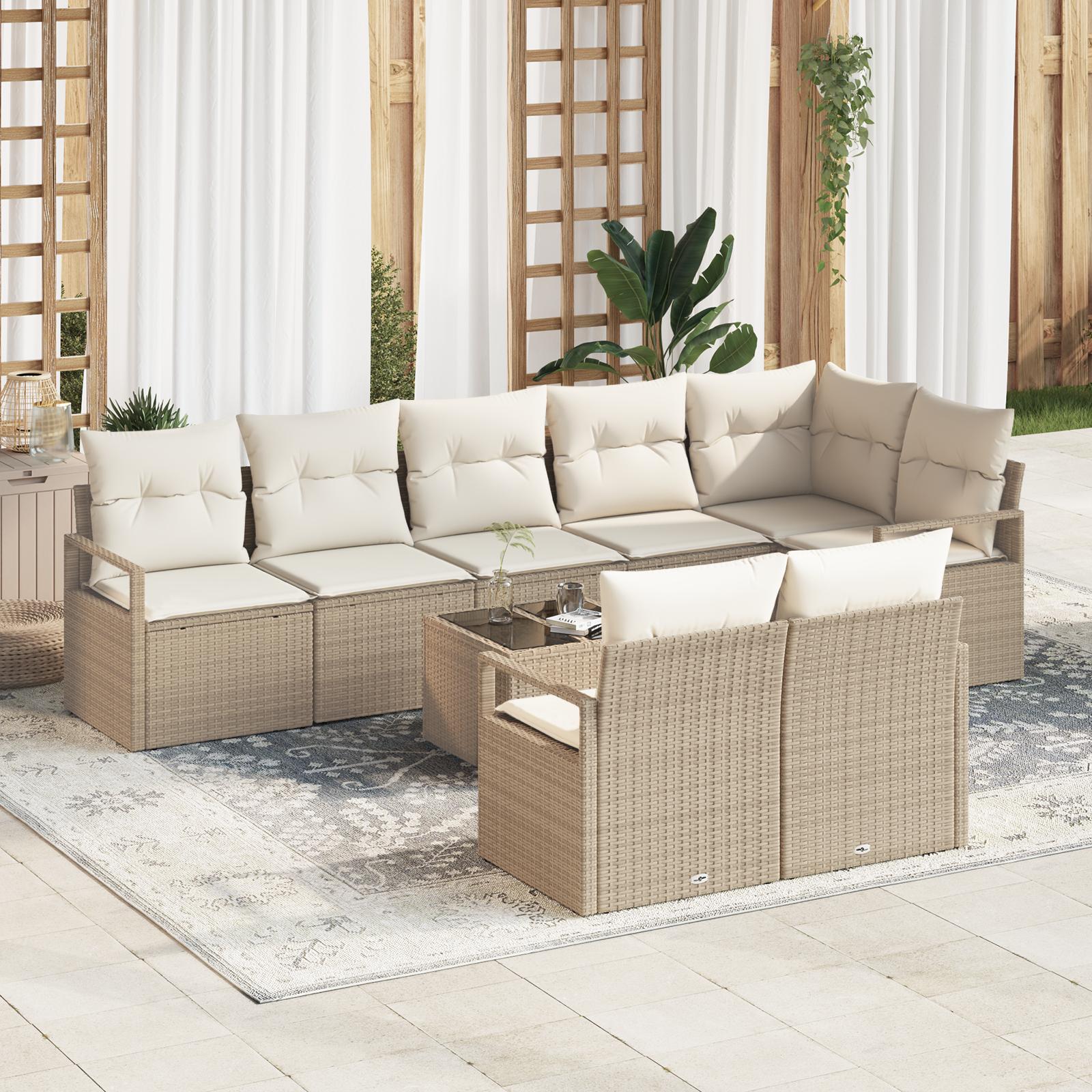 Havesofa Sæt med pude med opbevaring 9 stk Beige og creme
