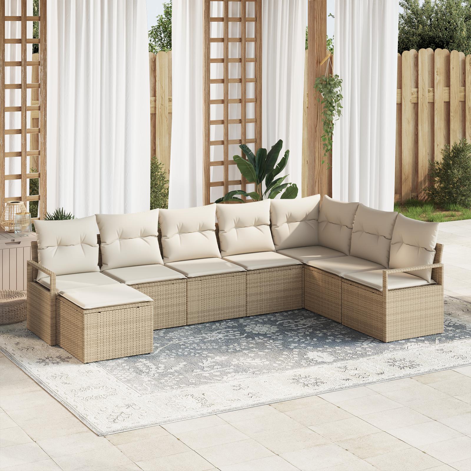 Havesofa Sæt med pude med opbevaring 8 stk Beige og creme