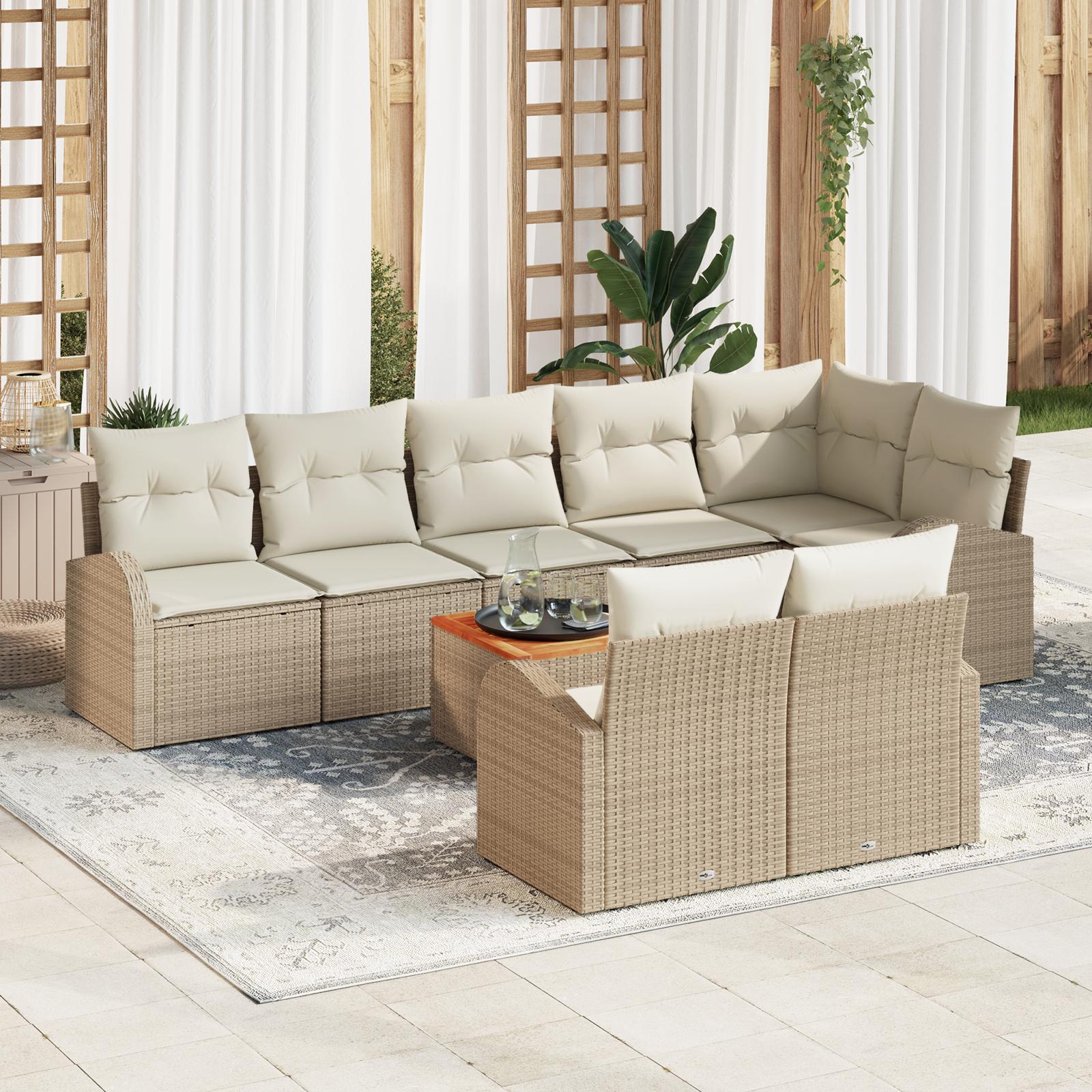 Havesofa sæt med opbevaring, 9 dele - beige/creme polyrattan