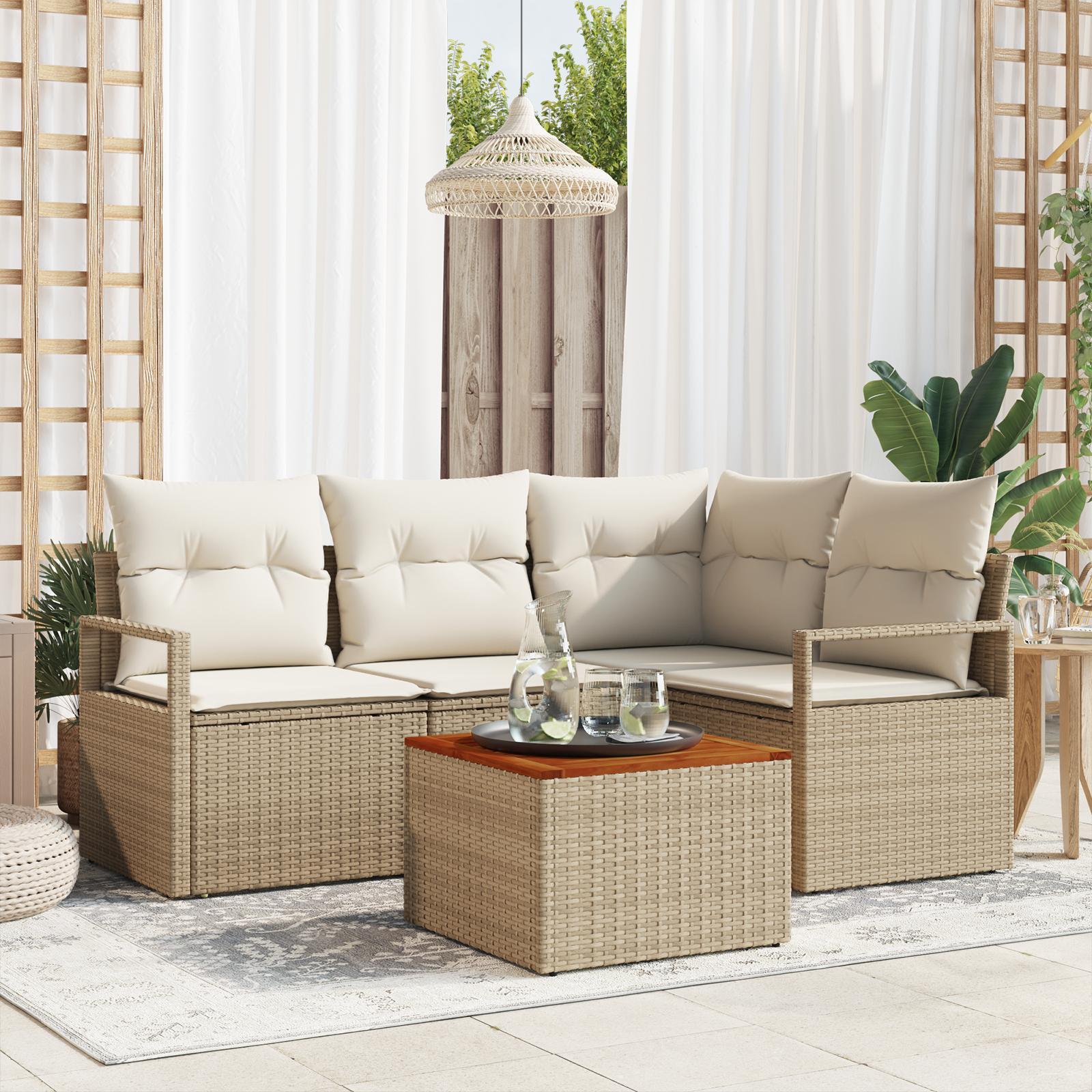 Havesofa Sæt Med Opbevaring 5 Dele Polyrattan - Beige og hvid