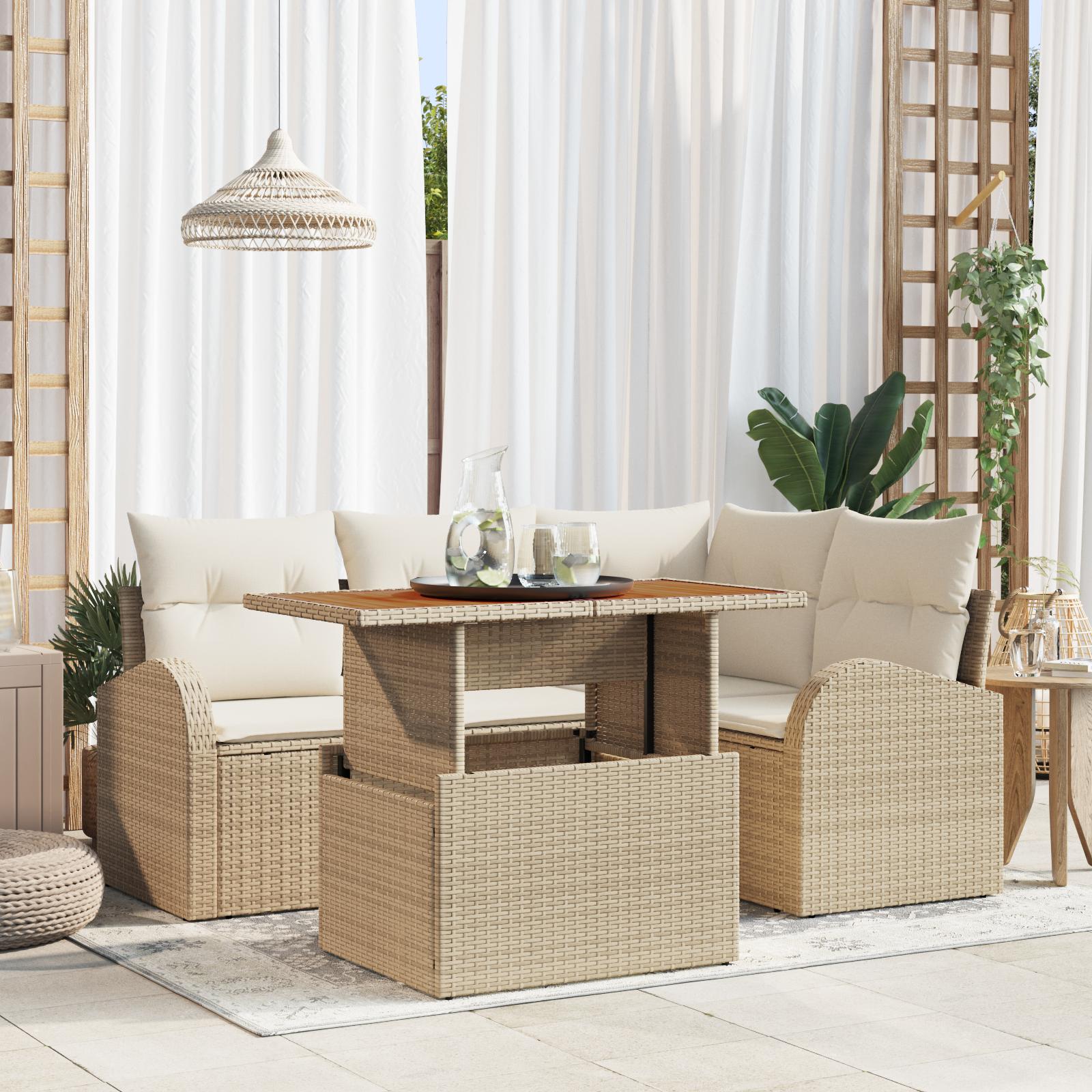 Havesofa SÃ¦t med opbevaring 5 stk Beige Poly rattan
