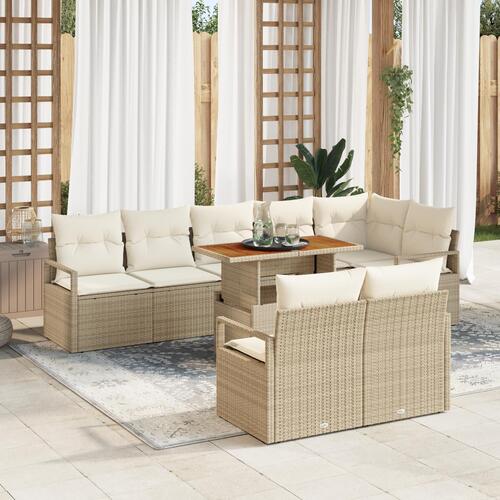 9 Delers Havemøbelsofa Sæt med Pudebetræk Beige Poly Rattan&& 2-personers Havemøbelsofa med Opbevaring & Pudebetræk Beige Poly Rattan