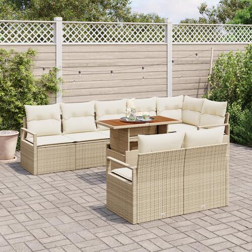 9 Delers Havemøbelsofa Sæt med Pudebetræk Beige Poly Rattan&& 2-personers Havemøbelsofa med Opbevaring & Pudebetræk Beige Poly Rattan
