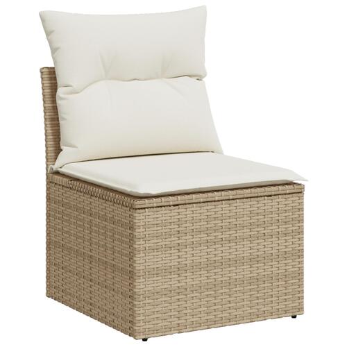 9 Delers Havemøbelsofa Sæt med Pudebetræk Beige Poly Rattan&& 2-personers Havemøbelsofa med Opbevaring & Pudebetræk Beige Poly Rattan