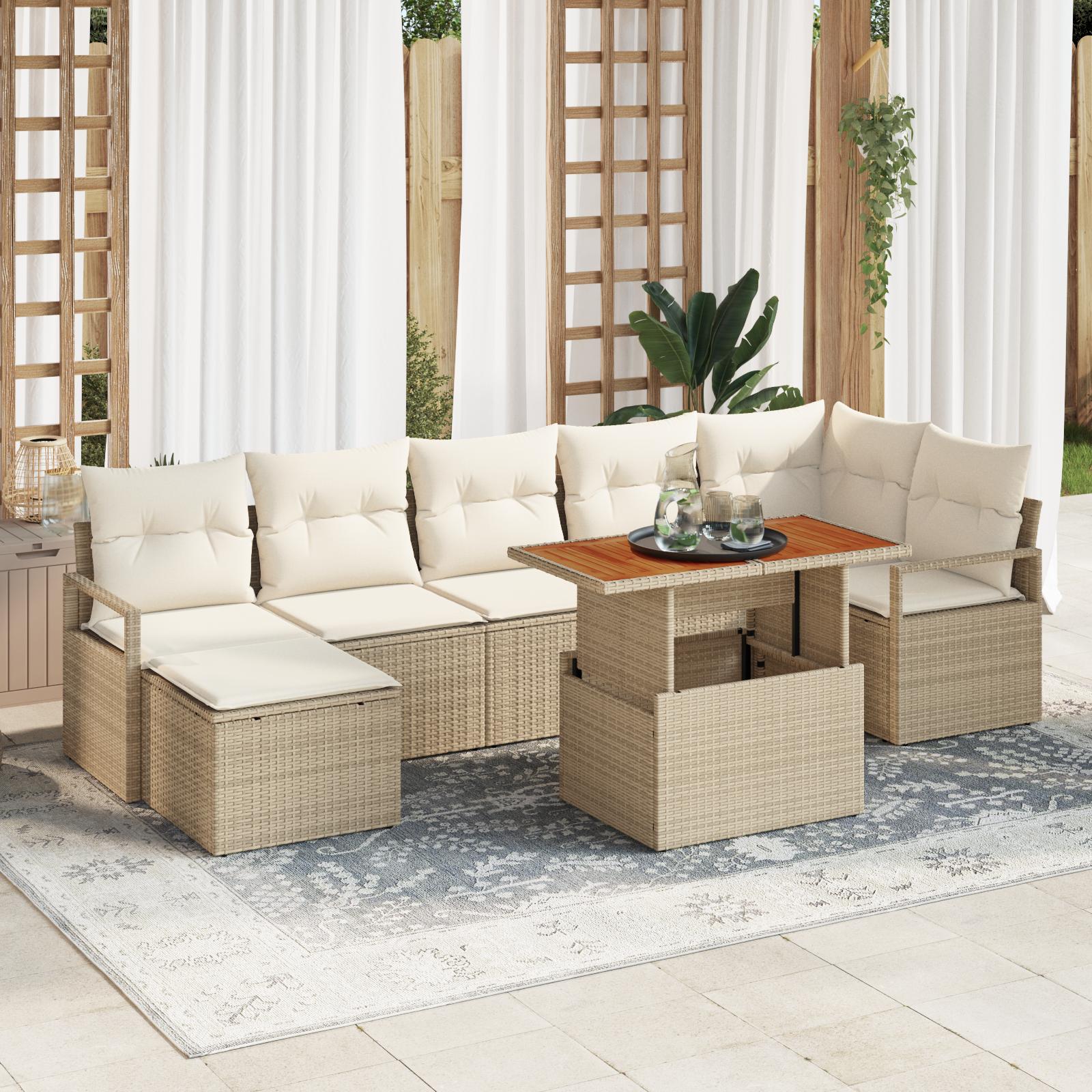 Havesofa SÃ¦t med opbevaring 8 stk Beige Poly rattan