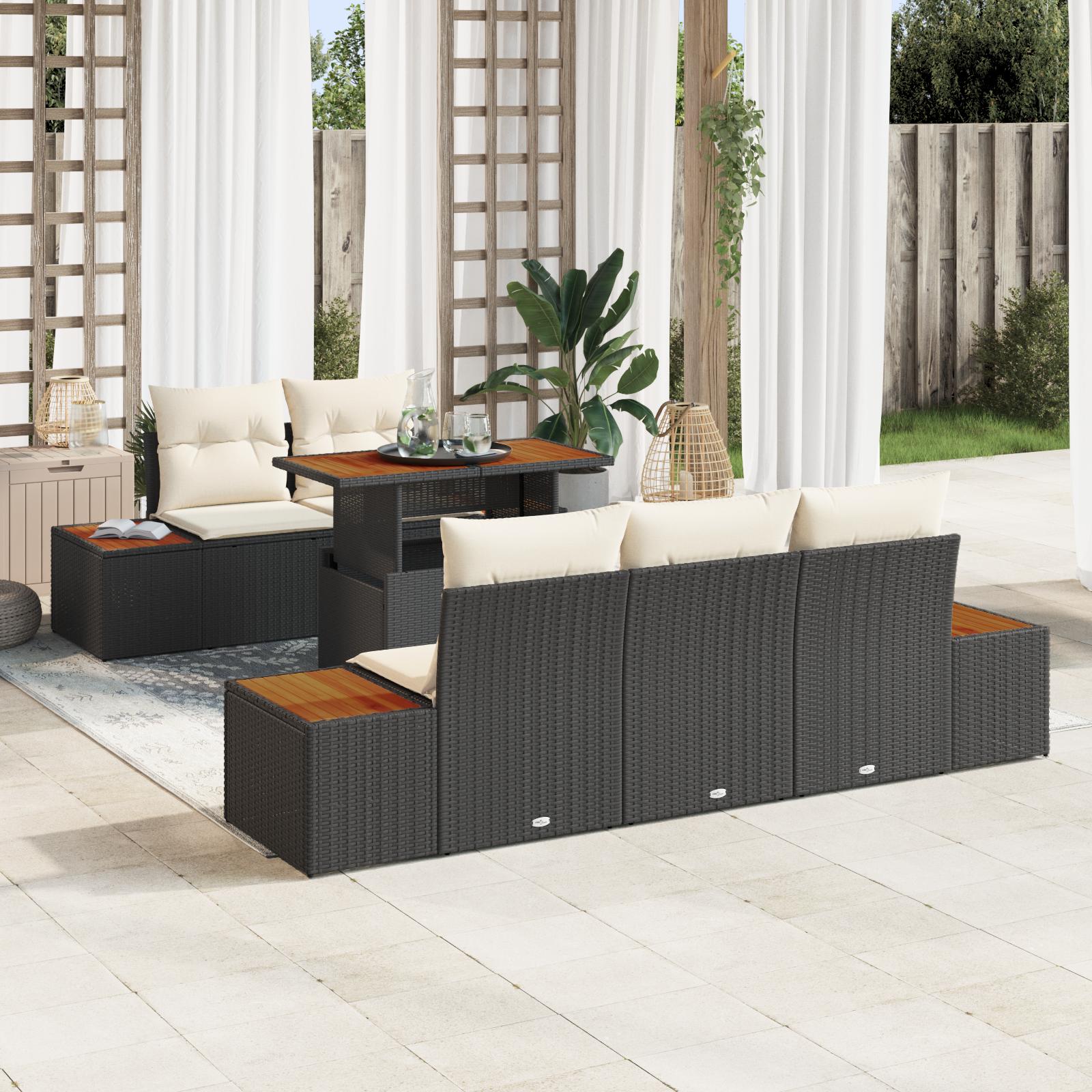 Havesofa SÃ¦t med opbevaring 6 stk Sort Poly rattan
