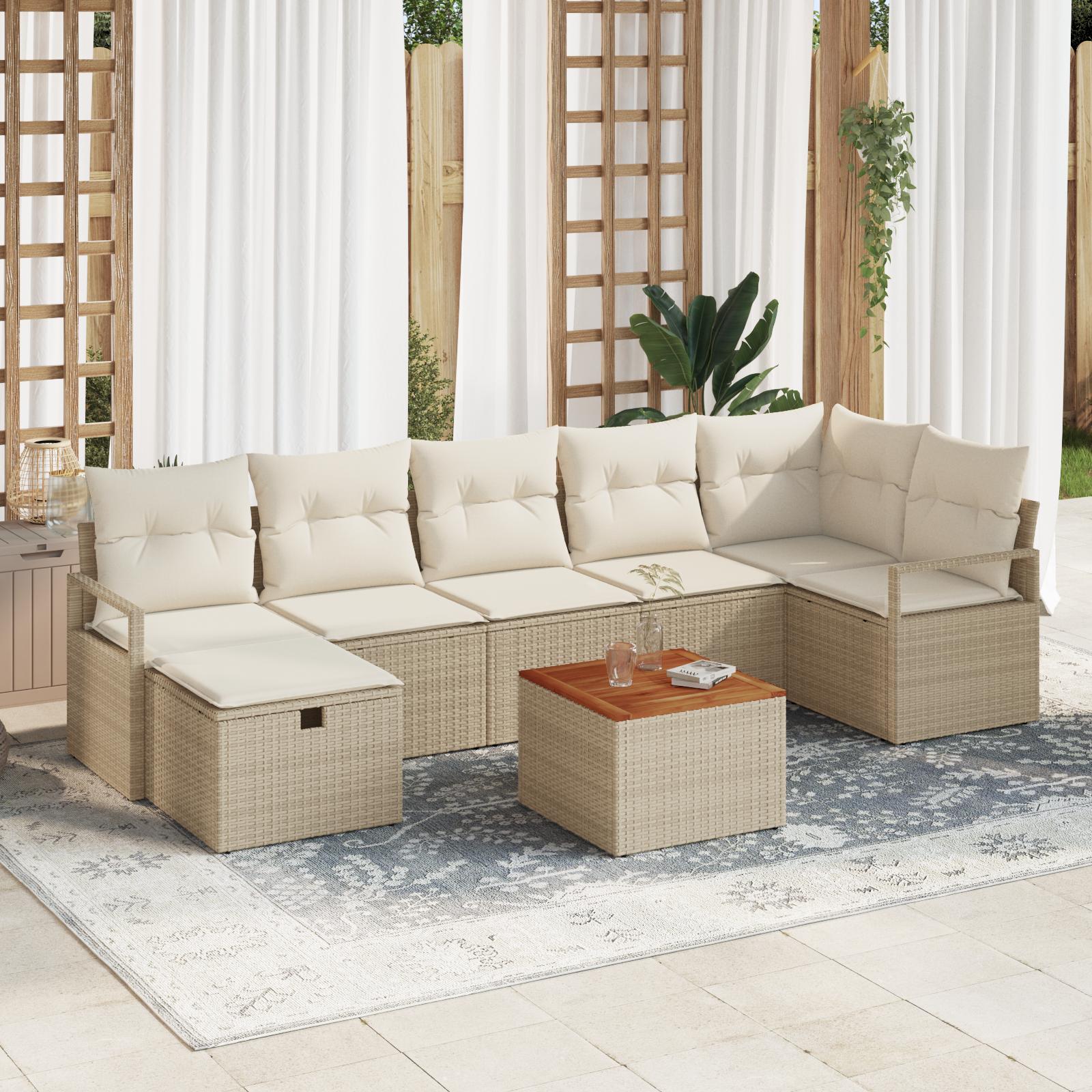 Havesofa SÃ¦t med pude med opbevaring 8 stk Beige Poly rattan
