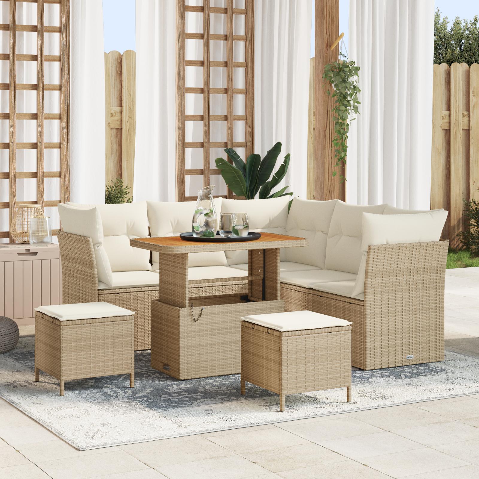 Havesofa Sæt 8 stk beige og cremefarvet 90 x 55 x 71 cm
