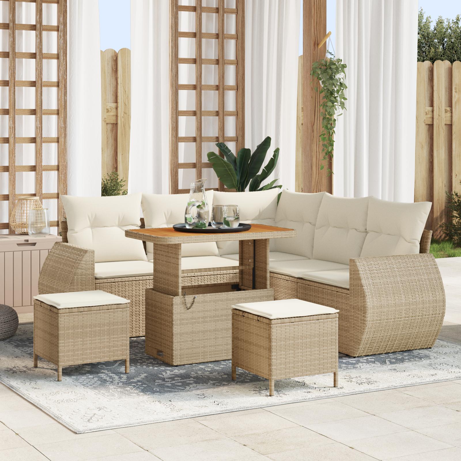 Havesofa Sæt 8 stk beige og cremefarvet 90 x 55 x 71 cm