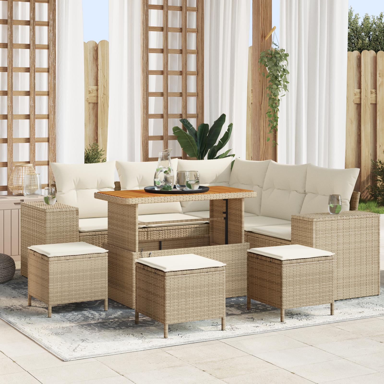 Havesofa Sæt med pude 9 stk Beige og creme 110 x 55 x 71 cm