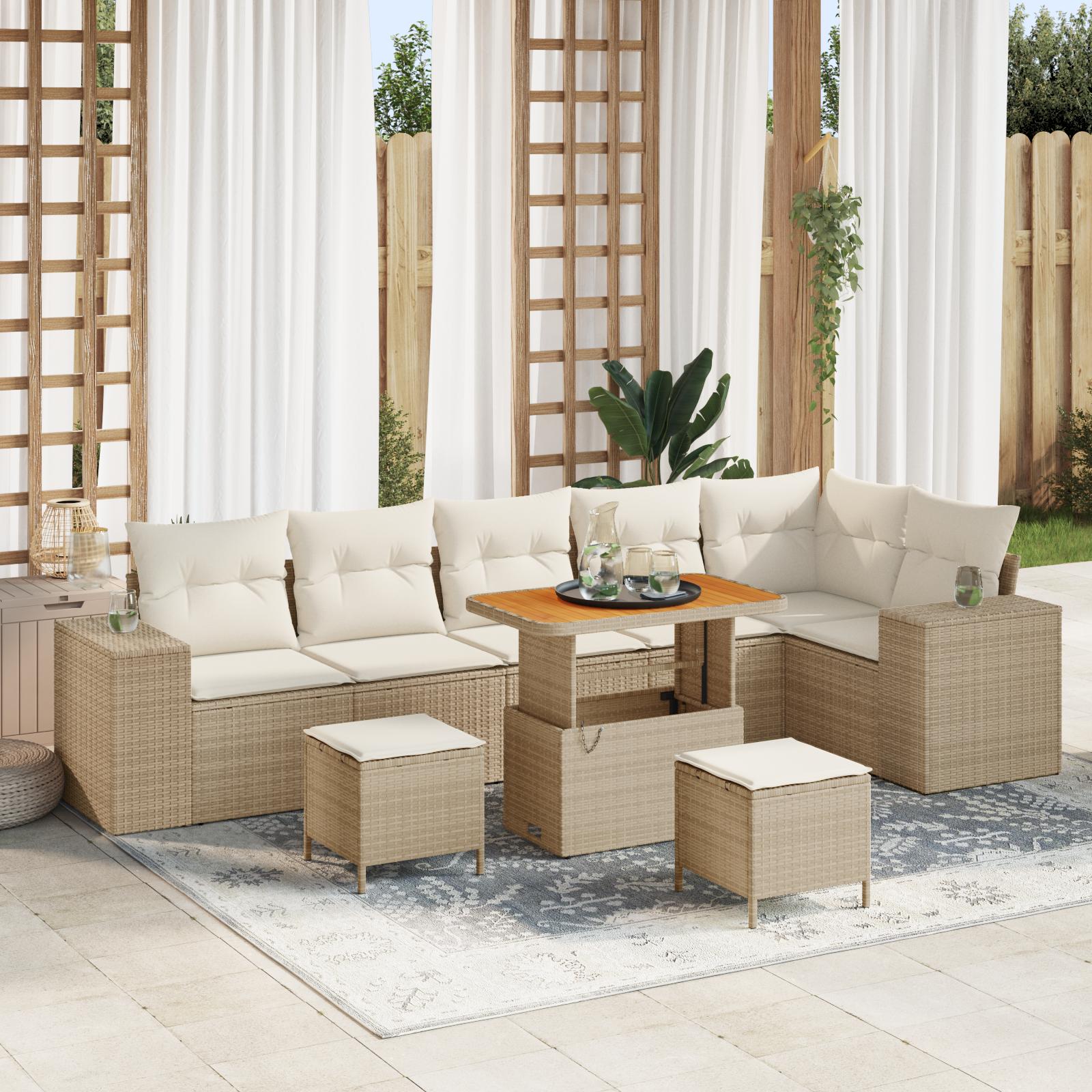 Havesofa Sæt med pude 9 stk Beige og creme 90 x 55 x 71 cm