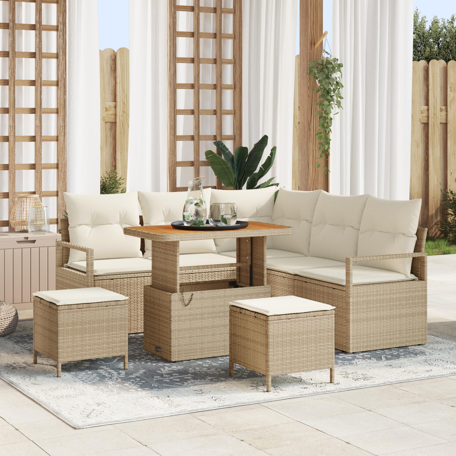 Havesofa Sæt med pude 8 stk Beige og creme 90 x 55 x 71 cm