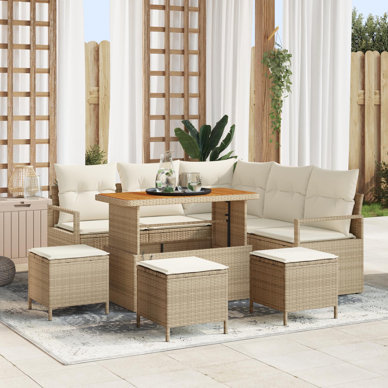 Havesofa Sæt med pude 9 stk Beige og creme 110 x 55 x 71 cm