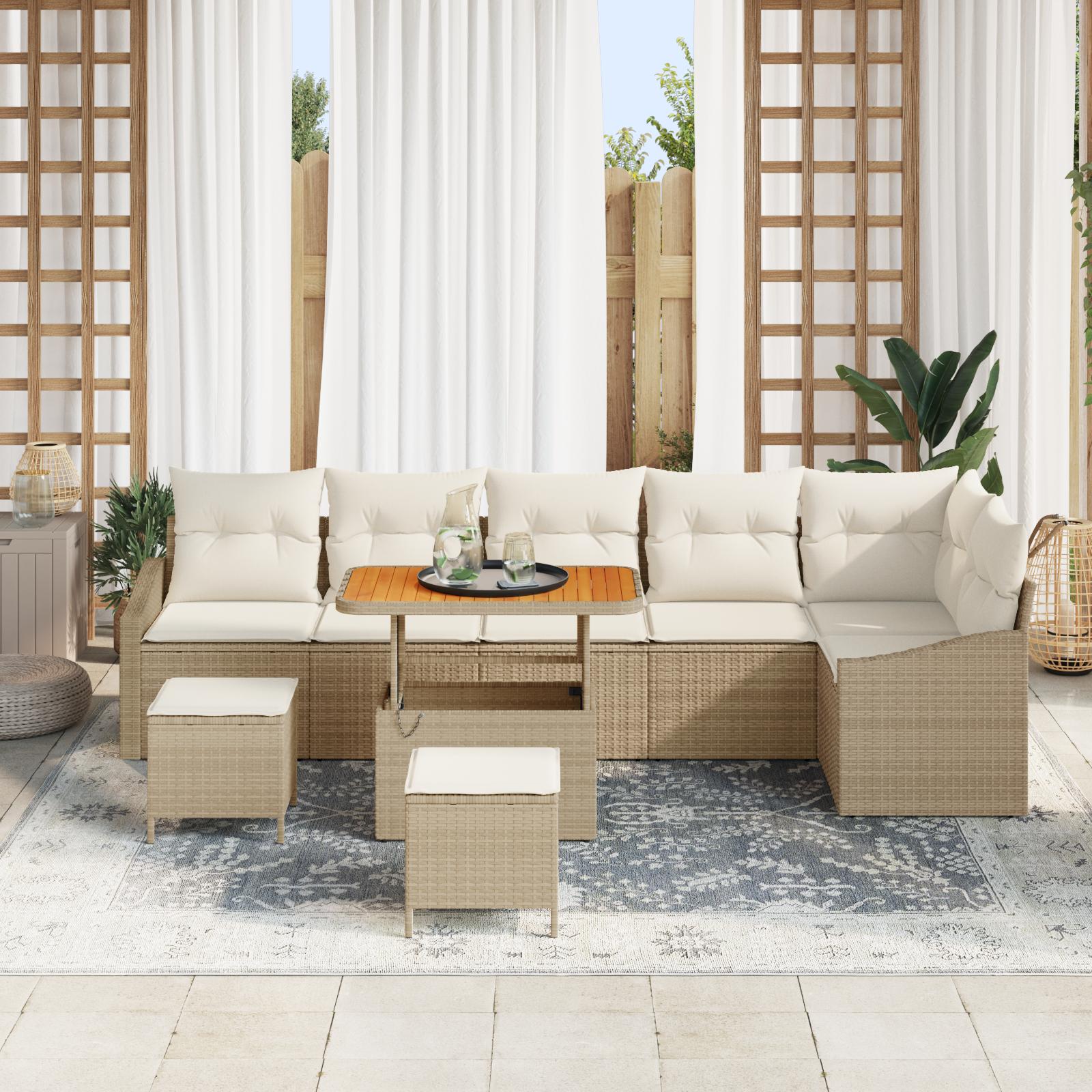 Havesofa Sæt med pude 9 stk Beige og creme 90 x 55 x 71 cm