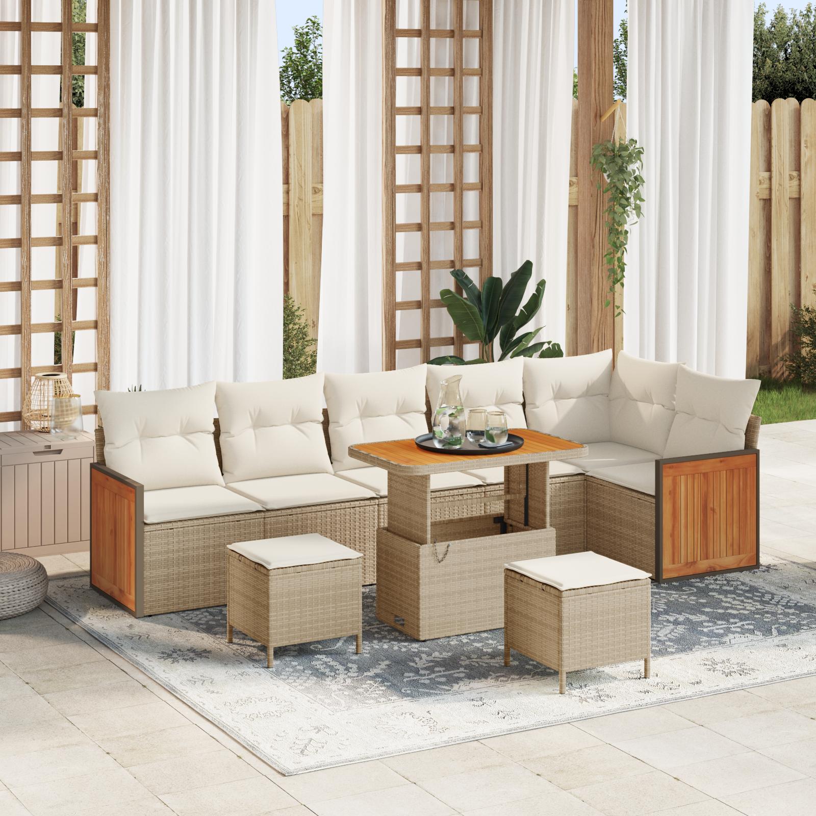 Havesofa Sæt 9 stk Beige og creme 90 x 55 x 71 cm polyrattan