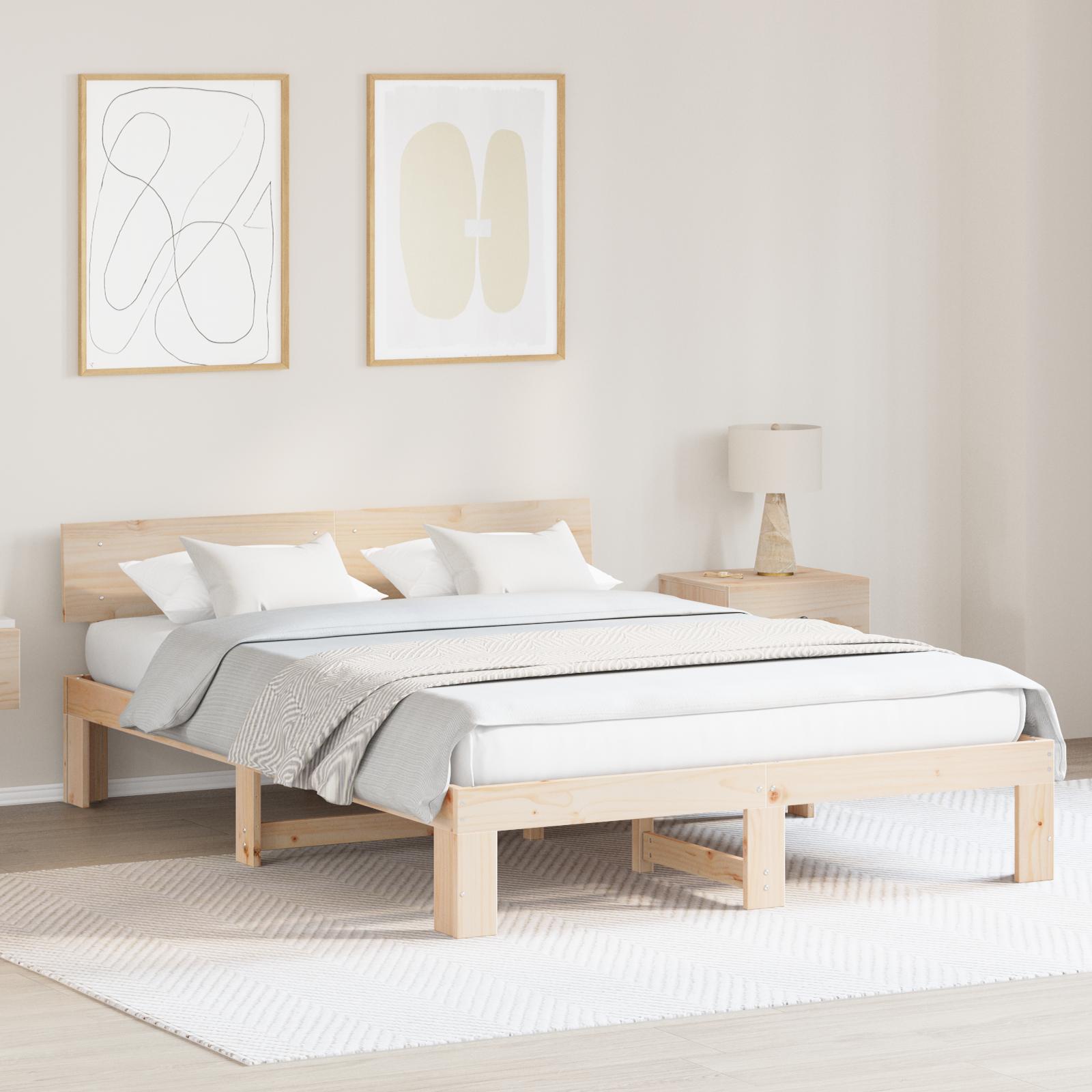 Sengestel med hovedgærde Brun 150 x 200 cm Massivt fyrretræ