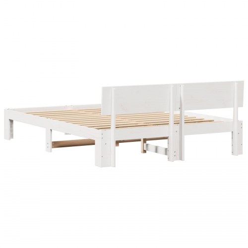 Sengestel med hovedgærde 150 x 200 cm i massiv fyrretræ - hvid
