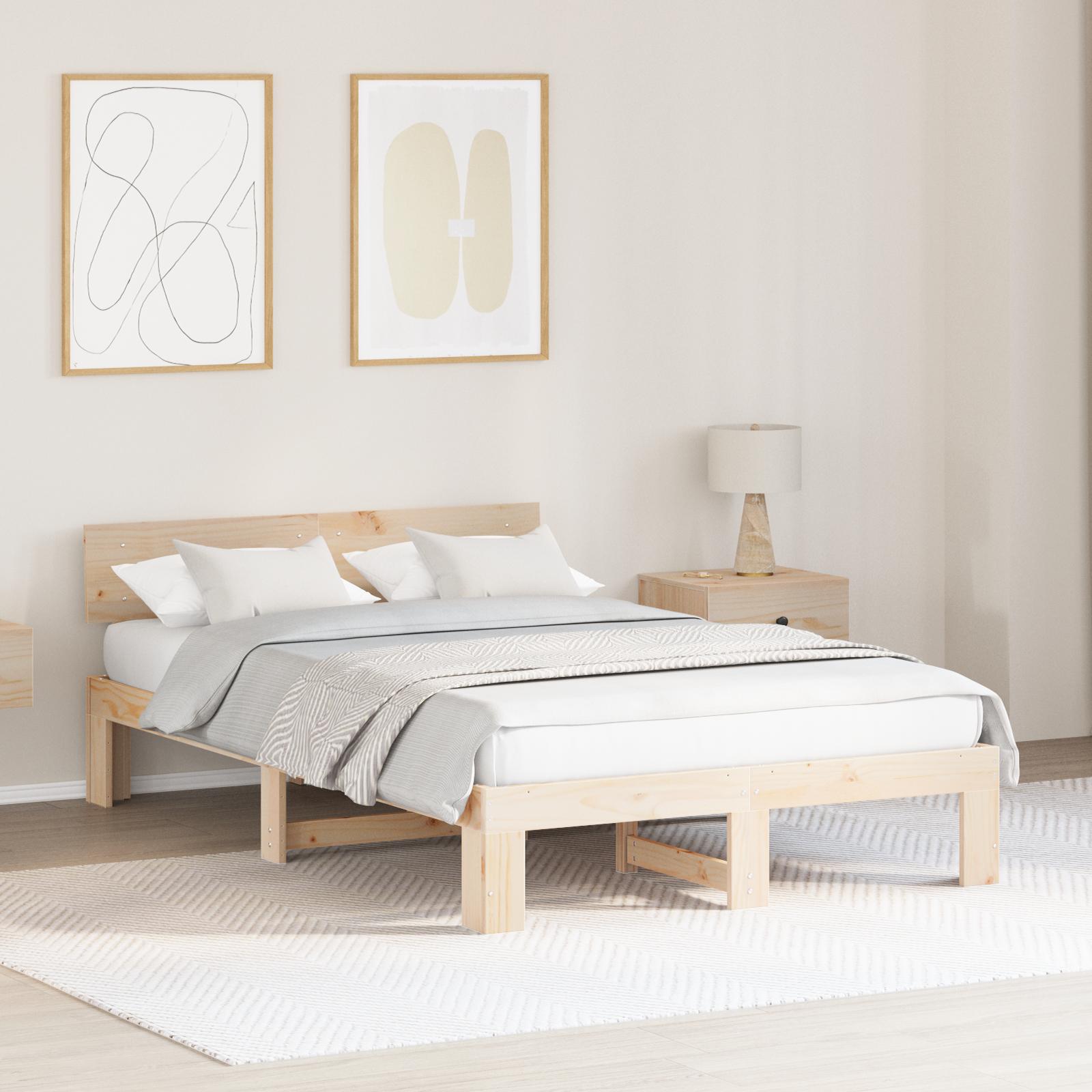 Sengestel med hovedgærde Brun 140 x 190 cm Massivt fyrretræ