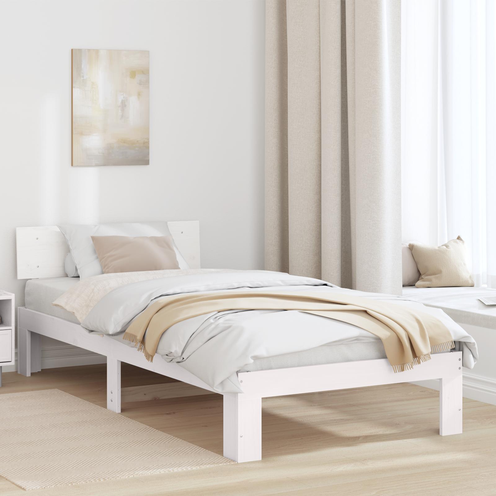 Sengestel med hovedgærde Hvid 100 x 200 cm Massivt fyrretræ