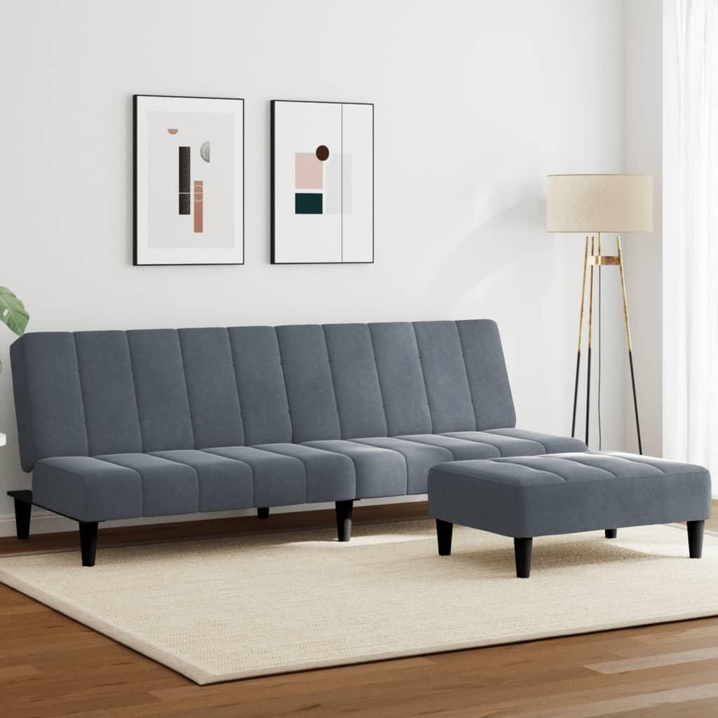 2-personers Sovesofa Med Fodskammel Velour Mørkegrå