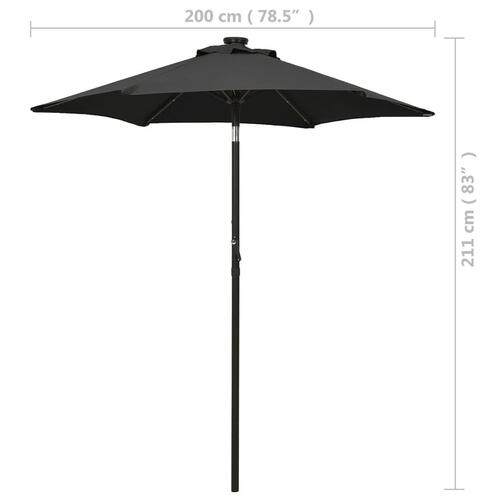 Parasol med LED-lys 200x211 cm aluminium sort