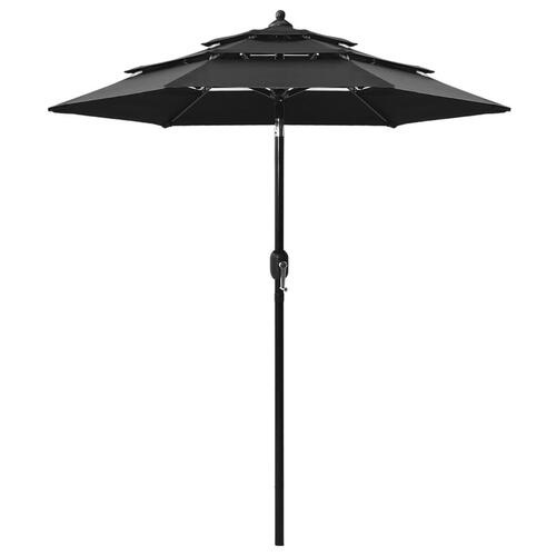 Parasol med aluminiumsstang i 3 niveauer 2 m sort