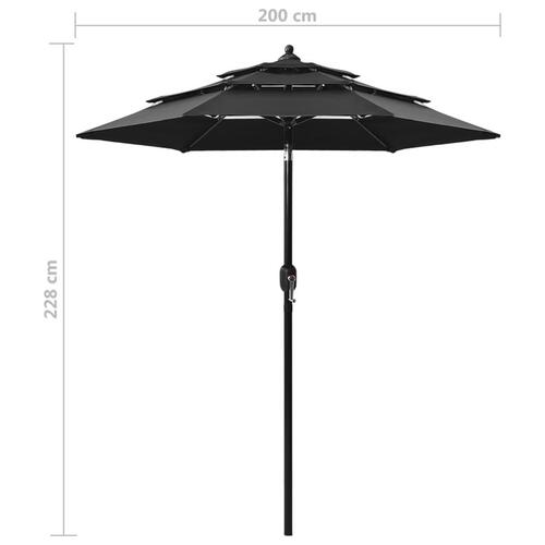 Parasol med aluminiumsstang i 3 niveauer 2 m sort