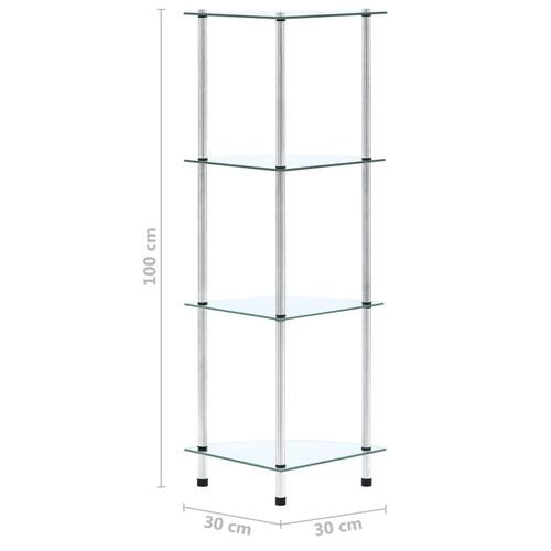 Reol 4 hylder 30x30x100 cm hærdet glas transparent