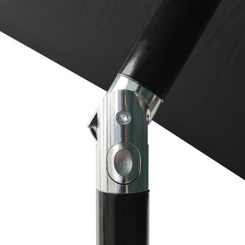 Parasol med stålstang og LED-lys 2x3 m sort