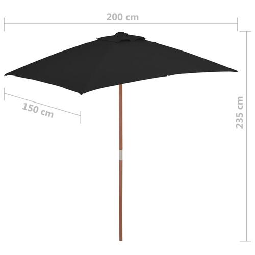 Parasol med træstang 150x200 cm sort