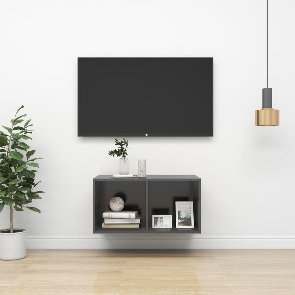 Væghængt tv-bord 37x37x72 cm konstrueret træ grå