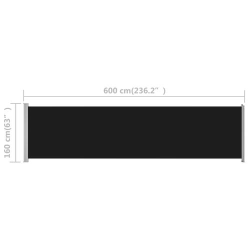 Sammenrullelig sidemarkise til terrassen 600x160 cm sort
