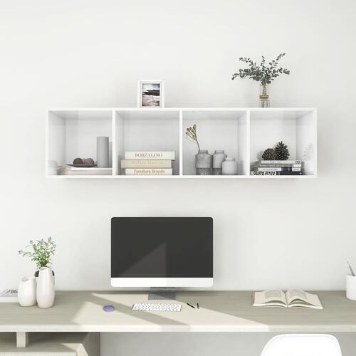 Væghængt tv-skab 37x37x142,5 cm konstrueret træ hvid højglans