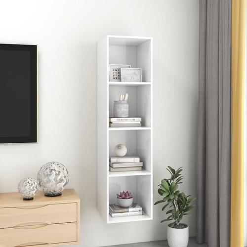 Væghængt tv-skab 37x37x142,5 cm konstrueret træ hvid højglans