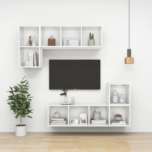 Væghængt tv-skab 37x37x142,5 cm konstrueret træ hvid højglans