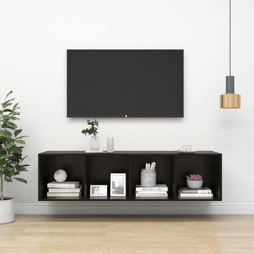 Væghængt tv-skab 37x37x142,5 cm konstrueret træ sort højglans