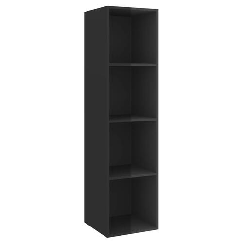 Væghængt tv-skab 37x37x142,5 cm konstrueret træ sort højglans