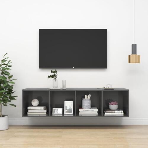 Væghængt tv-skab 37x37x142,5 cm konstrueret træ grå højglans