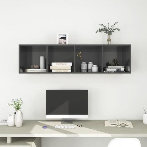 Væghængt tv-skab 37x37x142,5 cm konstrueret træ grå højglans