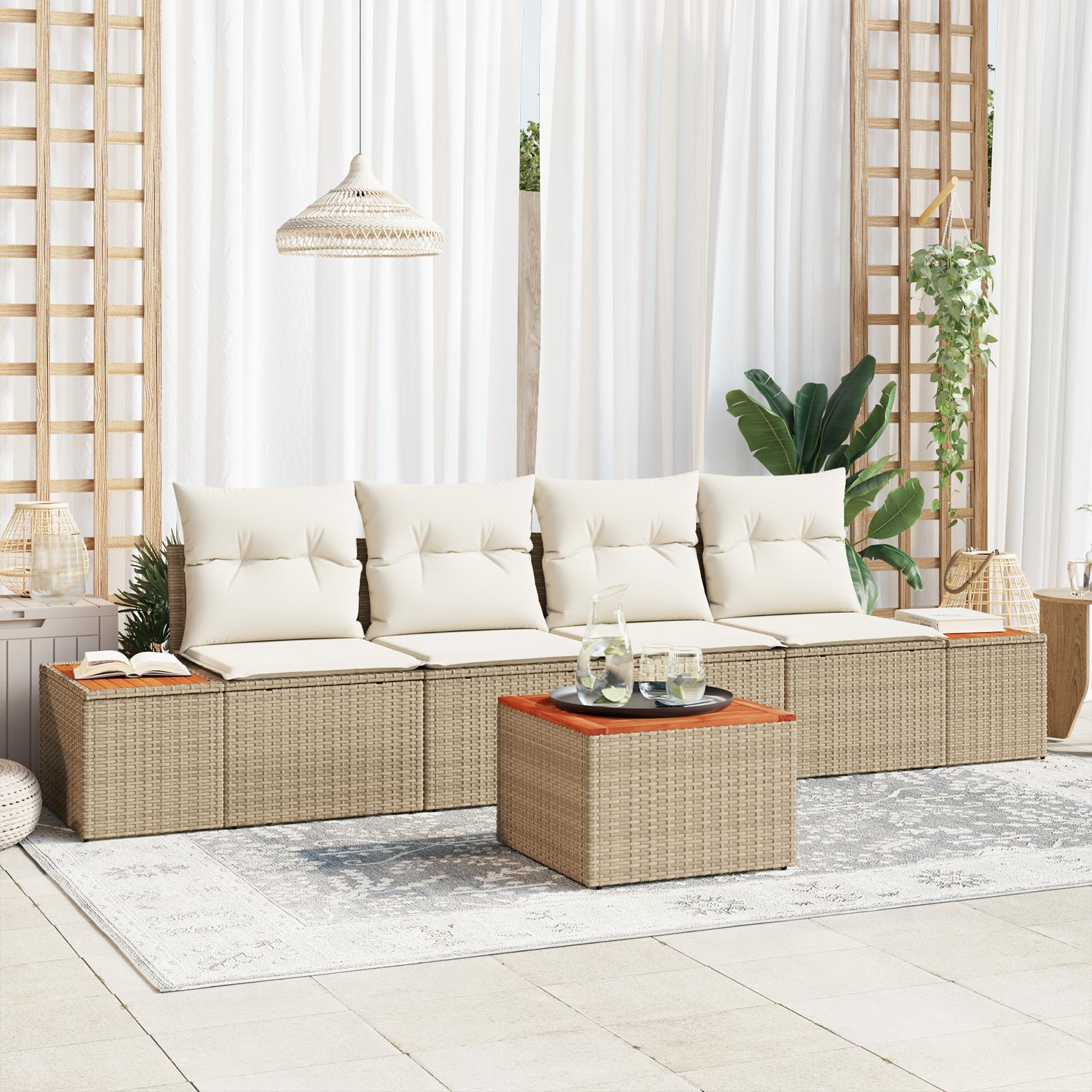 Havesofa SÃ¦t med pude med opbevaring 5 stk Beige Poly rattan